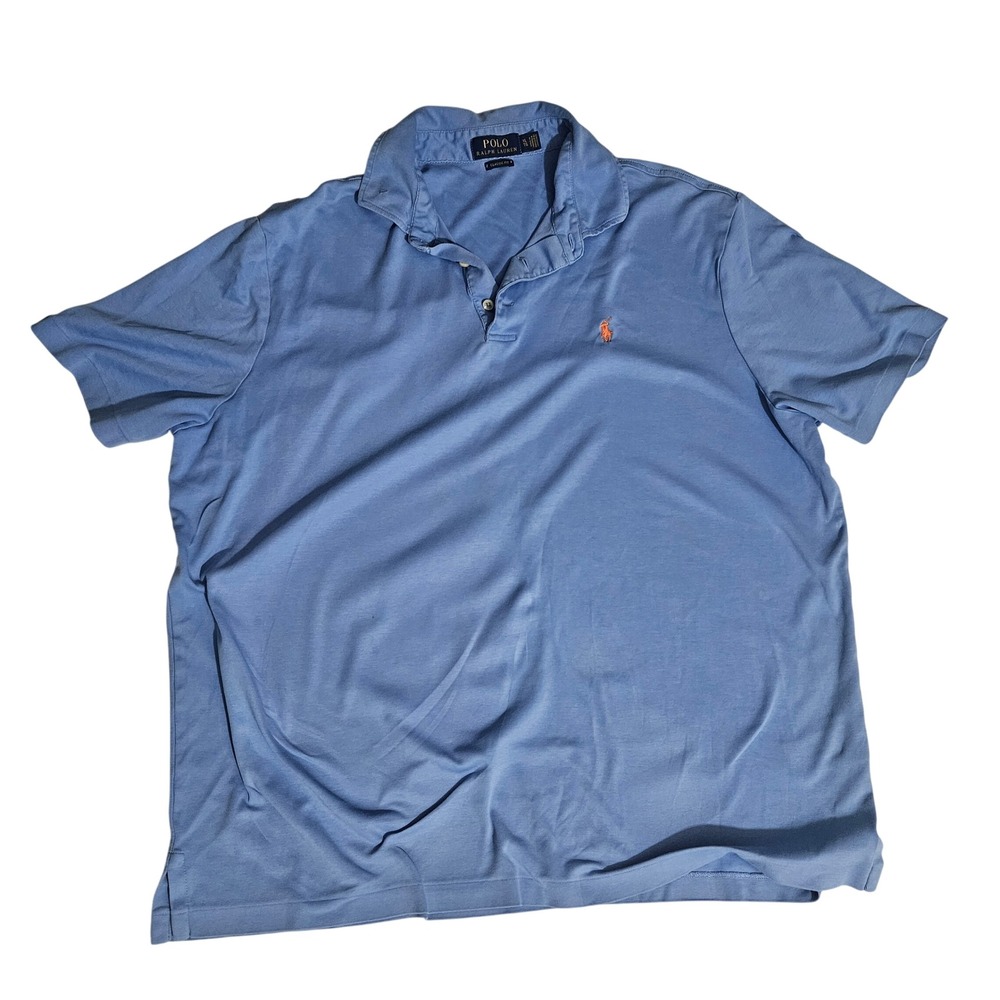 Polo Ralph Lauren Mens XL Classic Fit Short Sleeve Polo Shirt Light Blue Orange